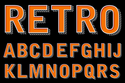 Vintage 3 dimensional typeset, retro font, vector letters and numbers,