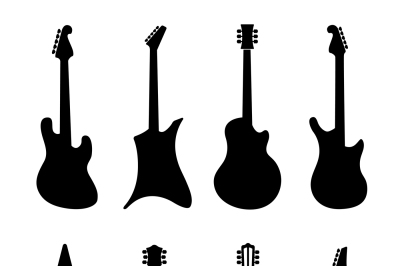 Guitar vector silhouettes. Rock&2C; acoustic&2C; electric guitars