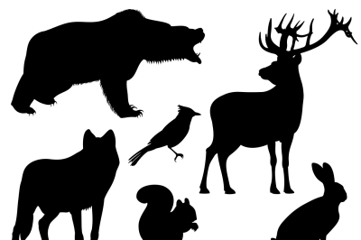 Forest animals vector silhouettes set