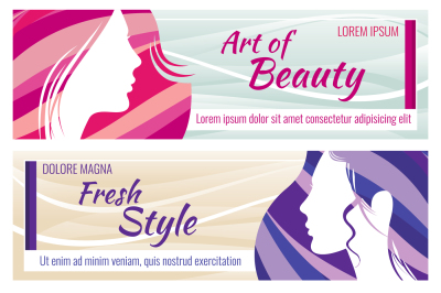 Beauty salon vector banners set with beautiful young woman face