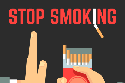 No smoking vector concept. Hand with cigarette and hand with reject ge