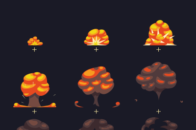 Vector explosion, war game blast fx animation frames sprite