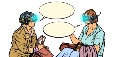 Two girlfriends. Older women in virtual reality, VR glasses
