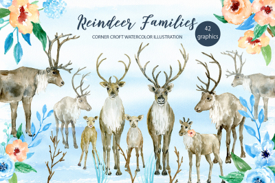 Watercolor clipart watercolor reindeer family for instant download 