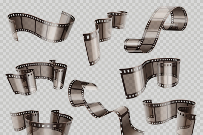 Old 3d movie film strip&2C; foto slide isolated on transparent background