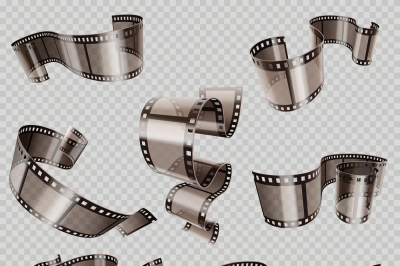 Retro 35mm foto and movie film roll vector set