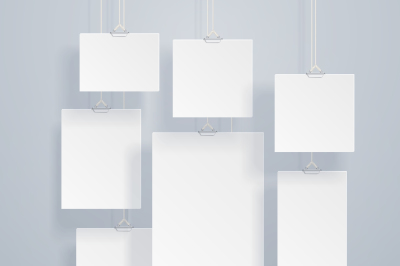 Blank white image and photo frames on wall vector illustration