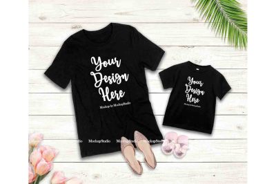 Mother Daughter Black Shirts Mockup Bella Canvas 3001 3001T