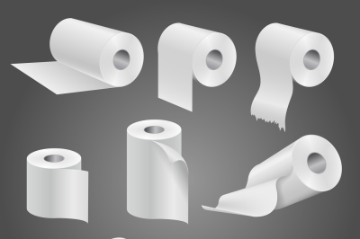 Toilet paper roll, white soft kitchen towels vector set
