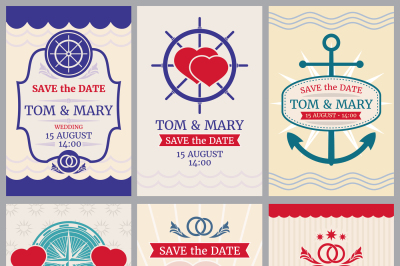 Nautical congratulations vector backgrounds for wedding invitation wit