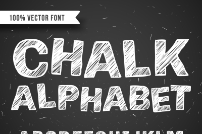 White chalk hand drawing vector alphabet, school font isolated on blac