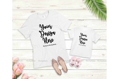 Mother Daughter White Shirts Mockup Bella Canvas 3001 3001T