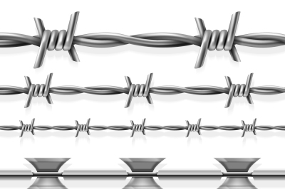 Safety steel barbed and razor wire vector seamless prison borders set