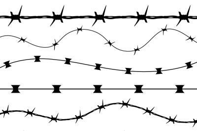 Barbed wire black silhouettes vector frame borders