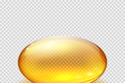 Transparent yellow capsule of drug, vitamin or fish oil macro vector i