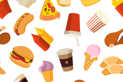 Fast food vector seamless pattern