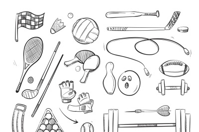 Doodle sketch sports and fitness vector icons