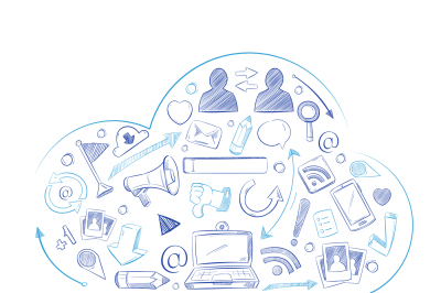 Hand drawn social media network doodle sketch vector concept backgroun