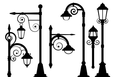 Street lamp&2C; road lights vector silhouettes