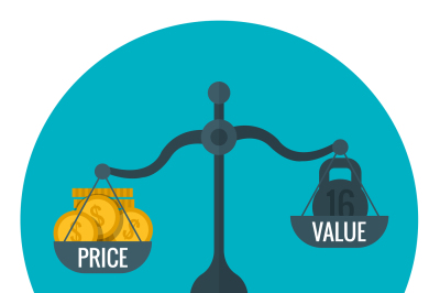 Business measurement of price and value with scale, pricing for profit