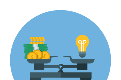 Comparison of money value and idea, business measurement vector concep