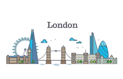 London city view, urban skyline with buildings, europe landmarks moder