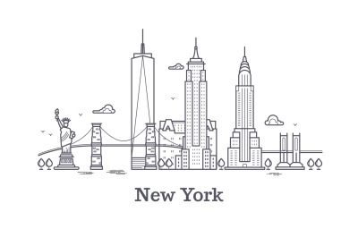 New York city outline skyline&2C; nyc line silhouette&2C; usa tourist and tr