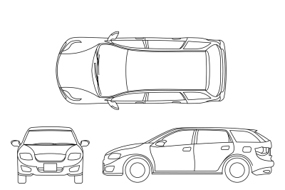 Line drawing of car white vehicle, vector computer art