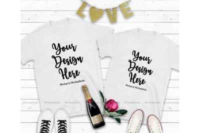 Couple Two White T-Shirts Mockup&2C; Valentine Shirt Mock Up