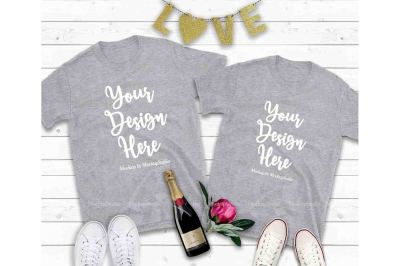 Couple Two Sport Grey T-Shirts Mockup&2C; Valentine Shirt Mock Up