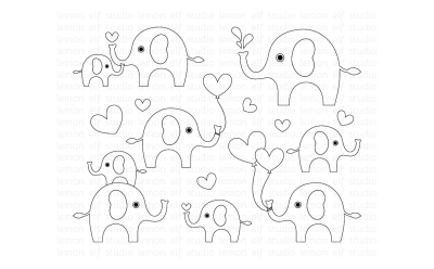 Cute Elephants-Digital Stamp (LES.DS10)