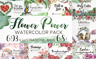 Flower Power. Watercolor pack. Save 68%!