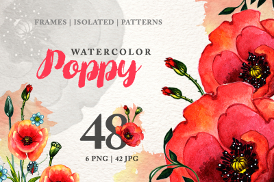 POPPY Watercolor Red png clipart