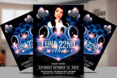 Blue Birthday Party Flyer Template