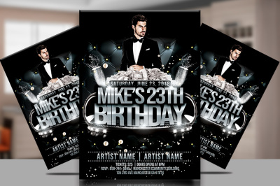 Birthday Silver Party Flyer Template