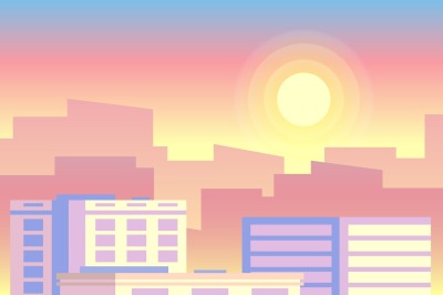 Day time view. Early morning sunrise city landscape. Flat vector conce