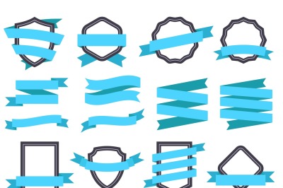 Ribbon banner. Frames and ribbons blue flat isolated vector set