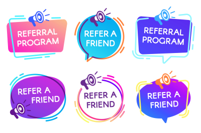 Refer friend badges. Referral program badge, salesperson megaphone mar