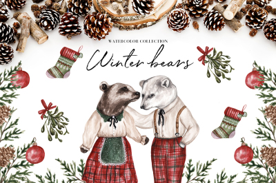 Watercolor Winter Bears