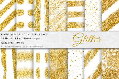 Gold Glitter &amp; White Digital Papers, Glitter Background