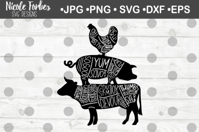 Cow Pig Chicken Tasty Words SVG Cut File