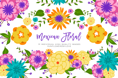 Mexican Floral Colorful Clipart&2C; Fiesta Mexican Floral Clipart