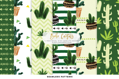 Cactus and Succulent digital paper, seamless cactus paper