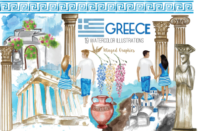 Greece: 19 Watercolour illustrations 