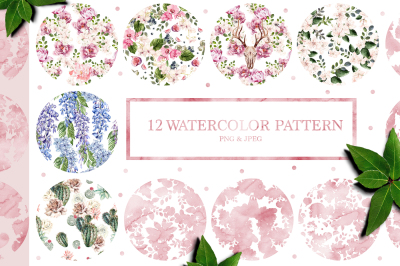 12 Hand Drawn watercolor patterns