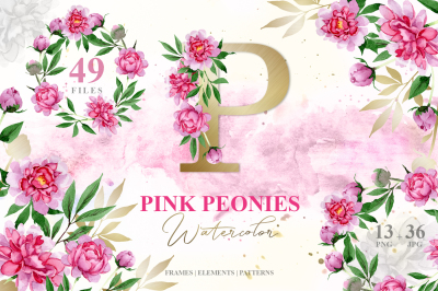 PINK PEONIES Watercolor png