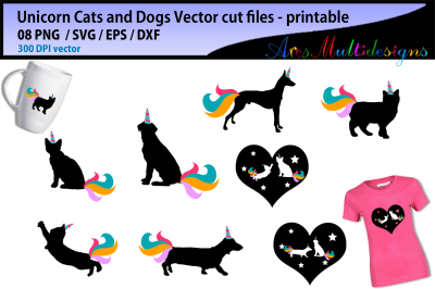 Unicorn cat silhouette &2F; Unicorn dog silhouette &2F; unicorn cat and dog