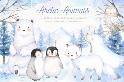 Arctic Animals Watercolor Clip Arts