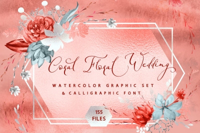 Coral Floral Wedding graphic &amp; font
