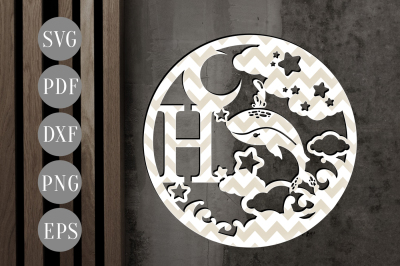 Letter H Monogram SVG&2C; Whale Papercut Template&2C; Baby Shower DXF&2C; PDF 